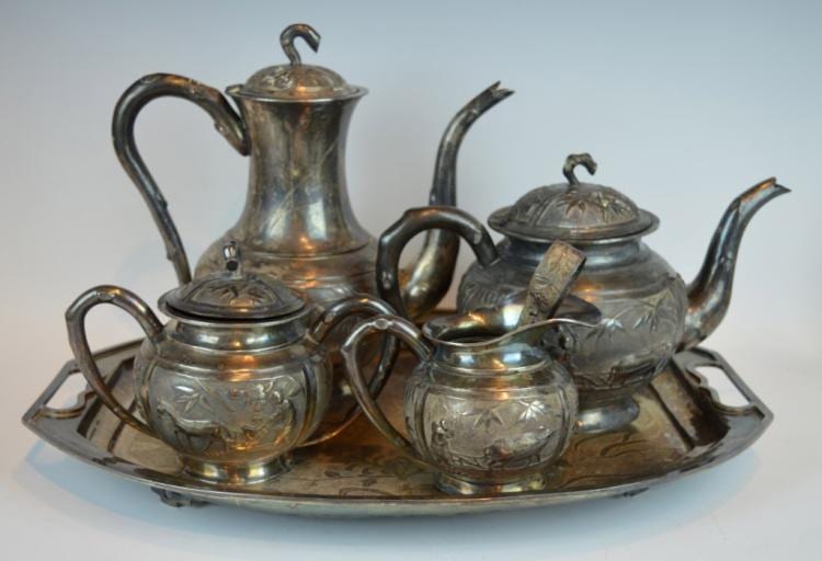 6-Piece Chinese Silver Tea Service sold by Eddie's Auction, lot 176 — auction record photograph