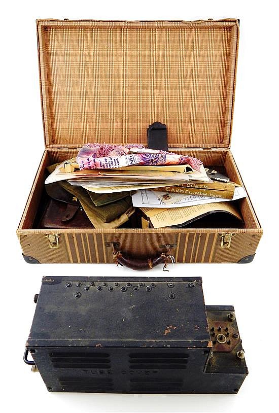 Auction comp thumbnail for World War II military memorabilia from Pacific Theater, c. 1942-1945, mostly contained in tweed cardboard suitcase: military equipme... (Winter Associates, Inc., Lot 23)