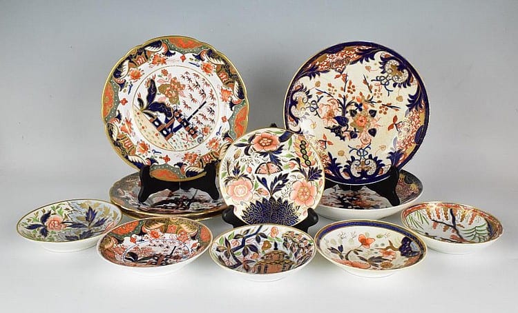 Eleven Spode and Crown Derby Plates and Bowls sold by Peachtree & Bennett, lot 117 — auction record photograph