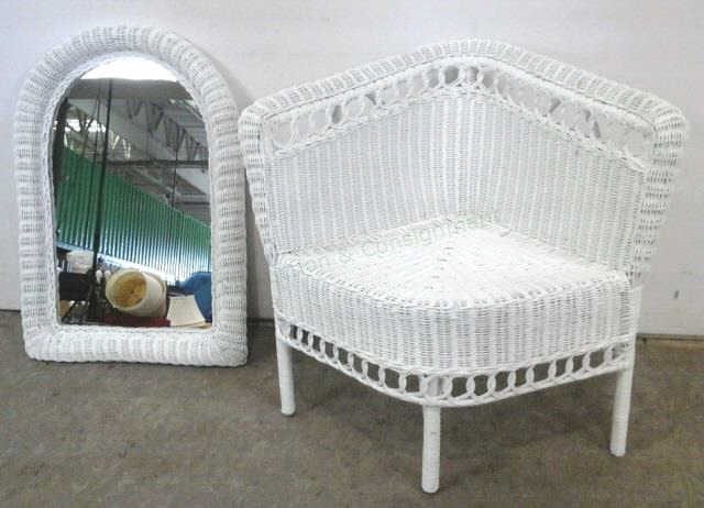 Corner Woven Wicker Chair & Arch Wall Mirror sold by EJ'S Auction & Appraisal, lot 2398 — auction record photograph