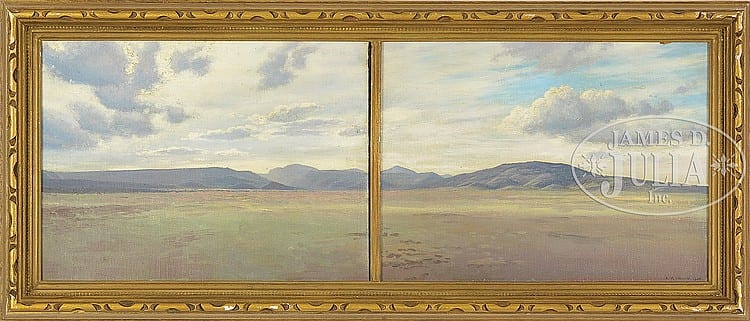 James Perry Wilson comparable auction result: james perry wilson american 1889 1976 panoramic landscape with mountains
