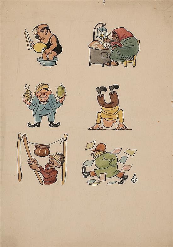 Gaietà Cornet Palau comparable auction result: gaiet cornet palau barcelona 1878 1945 y joan junceda barcelona 1881 blanes 1948 caricaturas y escena de los viajes de gul