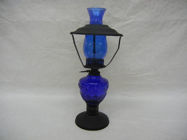 Vintage Cobalt Blue Oil Lamp Depressed Glass Kerosene Lamp sold by Richard L. Edwards Auctioneer, lot 40B — auction record photograph