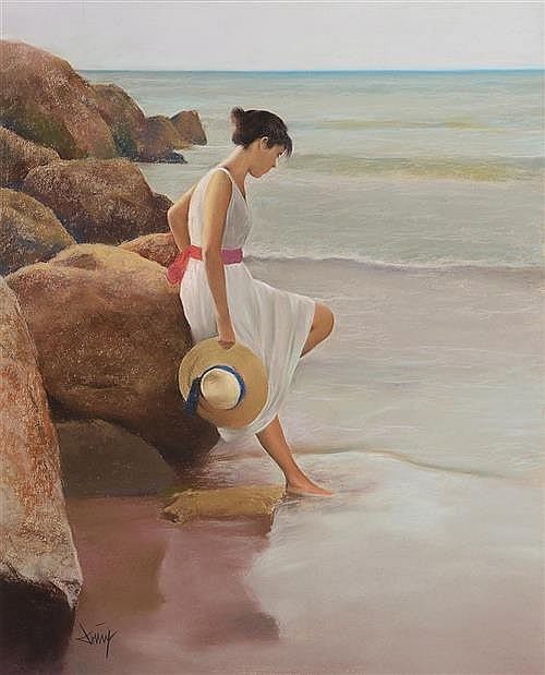 Domingo Alvarez Gomez comparable auction result: domingo alvarez gomez 20th 21st century spanish girl at water edge