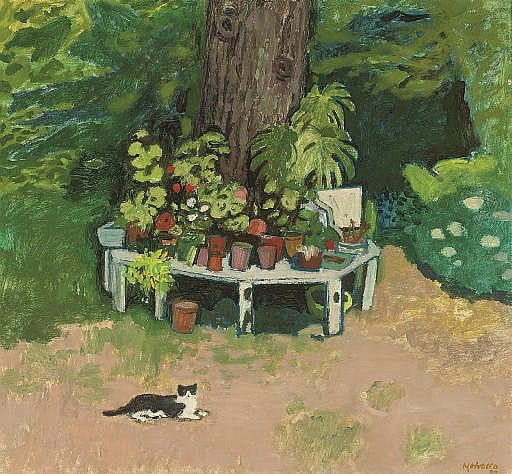 Alberto Morrocco comparable auction result: cat in the garden