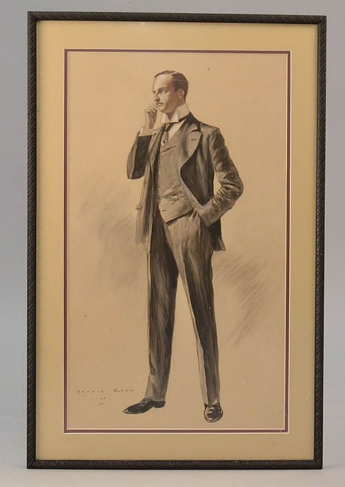 Archie Gunn comparable auction result: 1901 archie gunn watercolor gouache portrait of a standing man