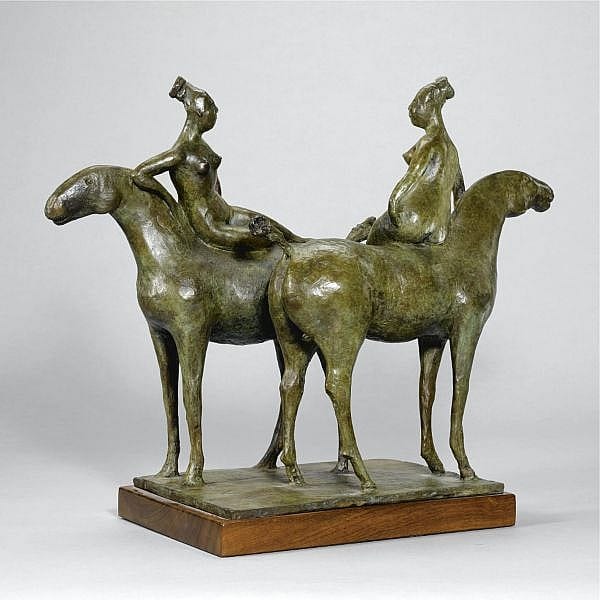 Olivia Musgrave comparable auction result: olivia musgrave b 1958 the conversation bronze with green patina