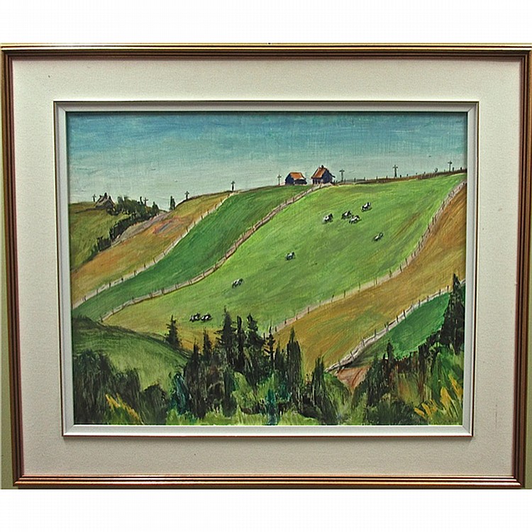 Betty Galbraith-Cornell comparable auction result: betty galbraith cornell canadian 1916 2012 au quartieme range mata pedia oil on masonite signed ower right titled verso and to gallery label 24 x 30 61 x 76 2 cm