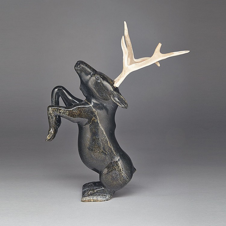 Shaa Axangayu comparable auction result: aqjangajuk shaa 1937 rearing caribou stone antler 11 75 x 7 25 x 3 5 29 8 x 18 4 x 8 9 cm