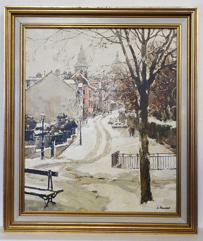 Claude Jousset comparable auction result: claude jousset 1935 french oil on canvas paris winter scene near montmartre s