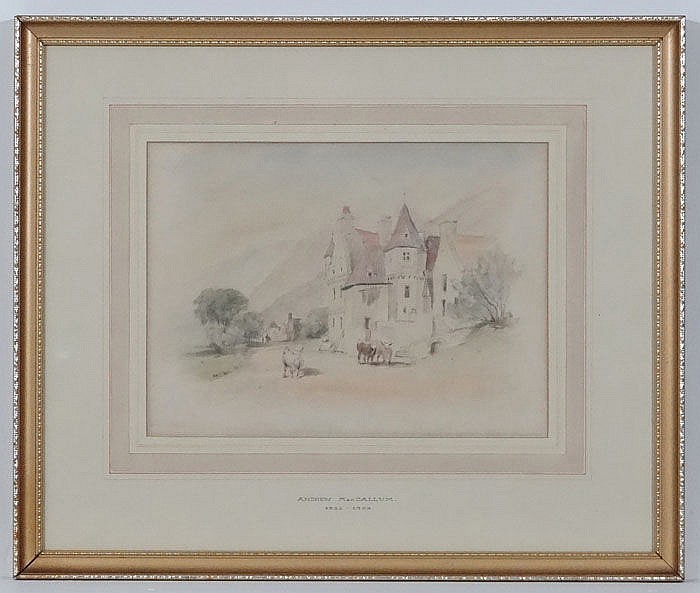 Andrew McCallum comparable auction result: andrew mccallum 1821 1901 scottish pencil and watercolour cattle outside a building wi