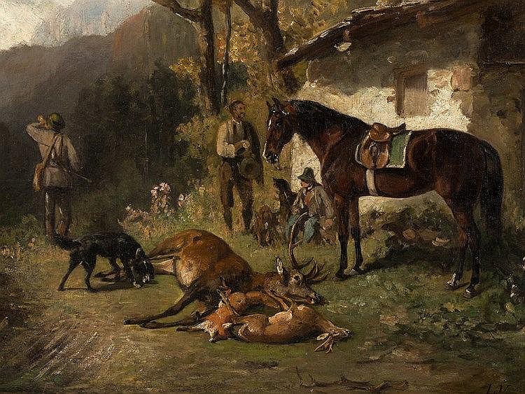 Ludwig Gustav Voltz comparable auction result: ludwig gustav voltz 1825 1911 painting hunting scene c 1900