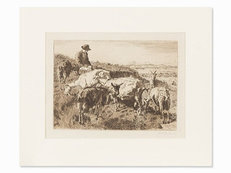 julius p junghanns etching shepherd with goats c 1910 · Auctionata Paddle8 AG · 2015-02-17 Paul Junghanns comparable auction result: julius p junghanns etching shepherd with goats c 1910