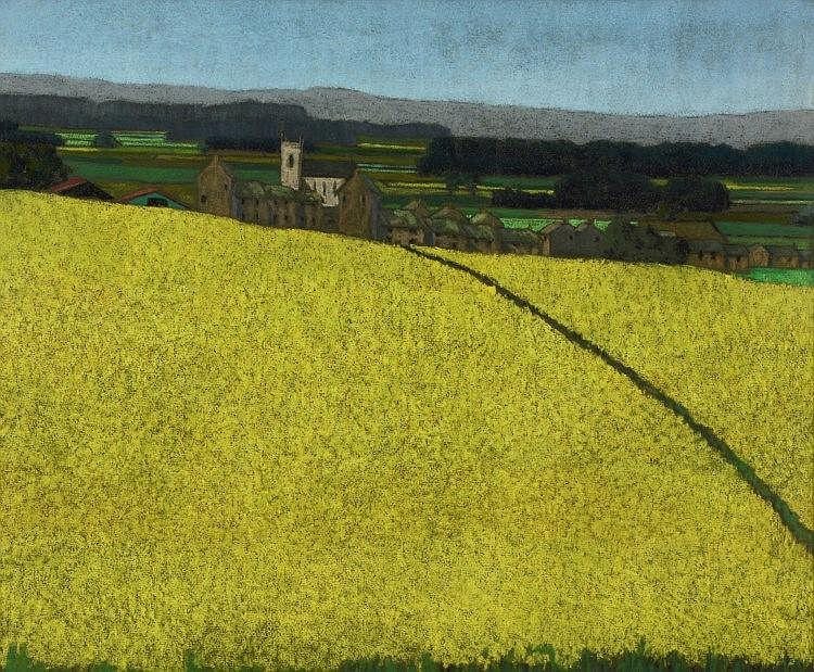 William Henry Innes comparable auction result: william henry innes 1905 1999 path to the church with distant landscape beyond coloured chalks on grey coloured paper signed lower right 51 x 61 cm 20 x 24 in