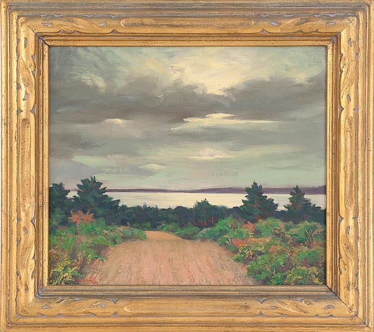 Joseph B. Kahill comparable auction result: joseph b kahill maine 1882 1957 path to the water oil on board 15 25 x 17 75 period frame