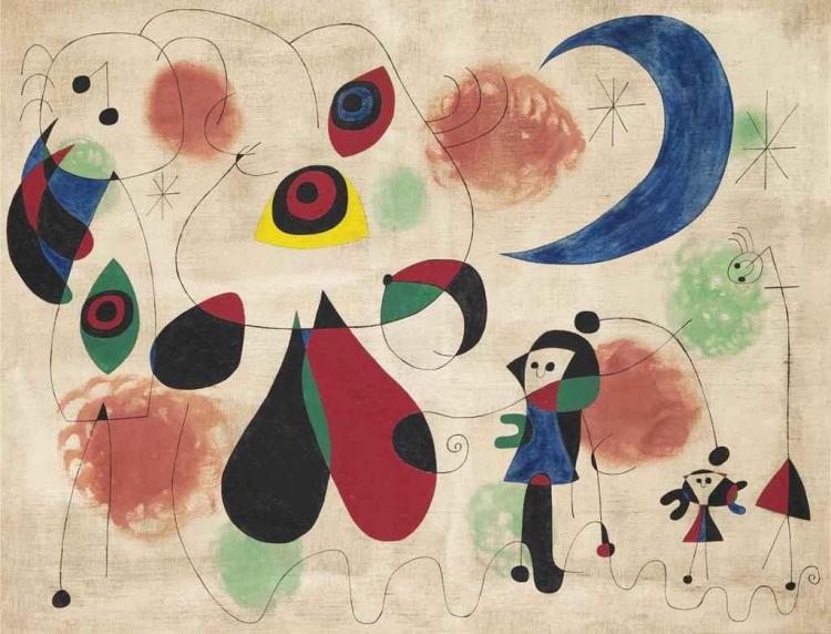 Painting (Women, Moon, Birds) comparable sale