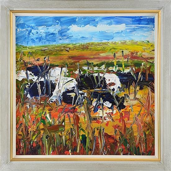 Declan Marry comparable auction result: declan marry cows in a field black and whites signed and titled verso 48cm x 48cm