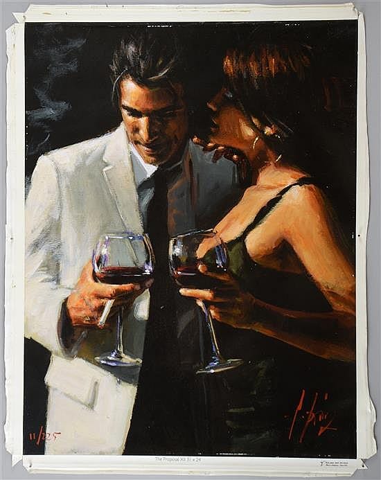 Fabian Perez. 'The Proposal XII', limited edition giclee print on canvas. Hand signed bottom right corner, numbered 11 of 225. sold by Ewbank's, lot 419 — auction record photograph