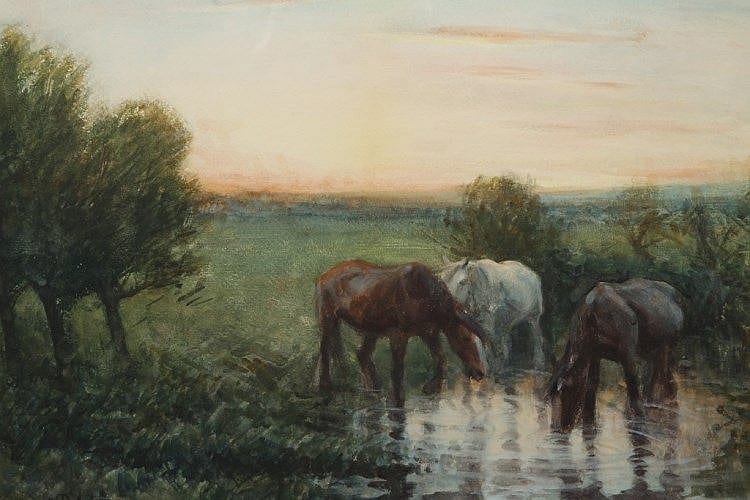 David Thomas Robertson comparable auction result: david thomas robertson 1879 1952 horses watering signed lower left watercolour framed 38cm by