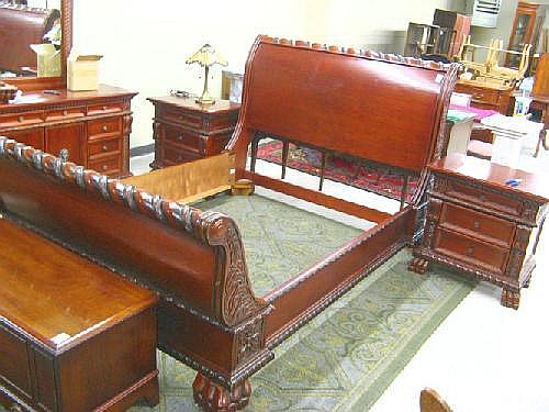 FOUR-PIECE MAHOGANY BEDROOM SET, Empire style, sold by O'Gallerie, lot 399 — auction record photograph