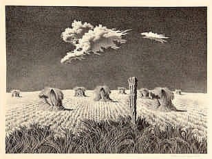 John Rogers Cox (American, 1915-1990) Wheat Shocks sold by Bonhams, lot 3190 — auction record photograph