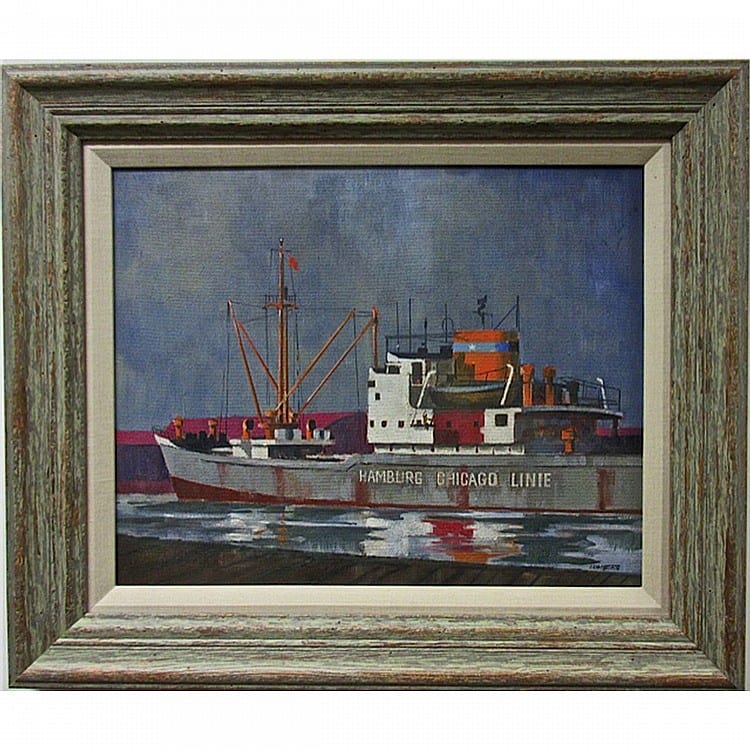 James Richard Lumbers comparable auction result: james richard lumbers canadian 1929 on the toronto waterfront oil on masonite signed lower right signed and titled in pencil verso 16 x 20 40 6 x 50 8 cm
