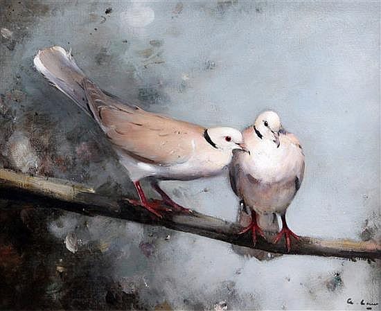 Andrew Law comparable auction result: andrew law 1873 1967 collar doves 16 x 19in