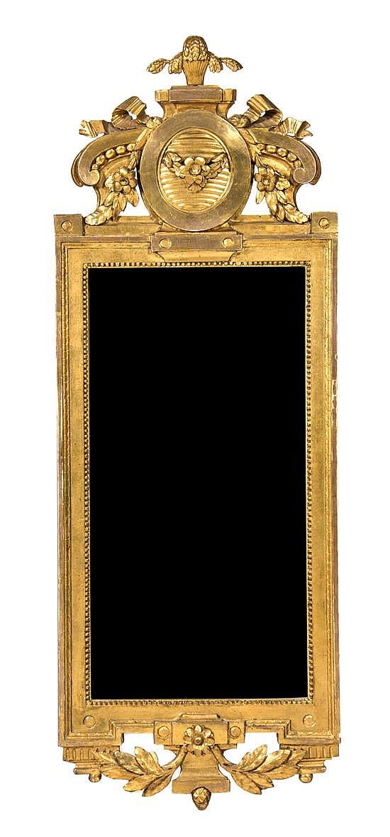 A Swedish Giltwood Mirror Height 53 x width 20 inches. sold by Hindman, lot 361 — auction record photograph