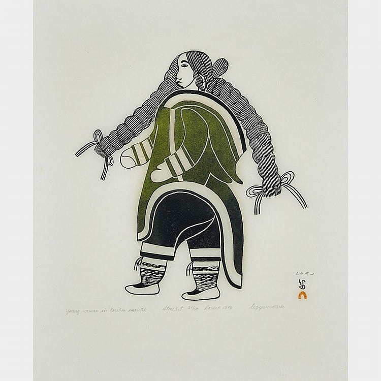 Egevadluq Ragee comparable auction result: egevadluq ragee 1920 1983 young woman in caribou amautik stonecut framed 23 x 19 58 4 x 48 3 cm
