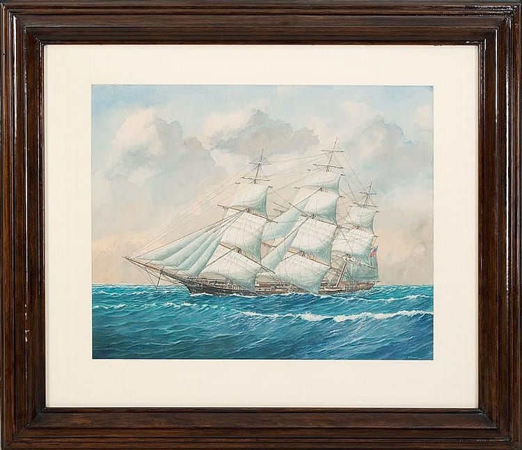 George F. Campbell comparable auction result: george f campbell american 20th century a clipper ship at sea watercolor on paper 17 x 21 sight framed