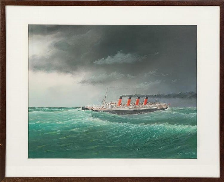 George F. Campbell comparable auction result: george f campbell american 20th century a steamer in heavy seas watercolor on paper 17 x 23 framed