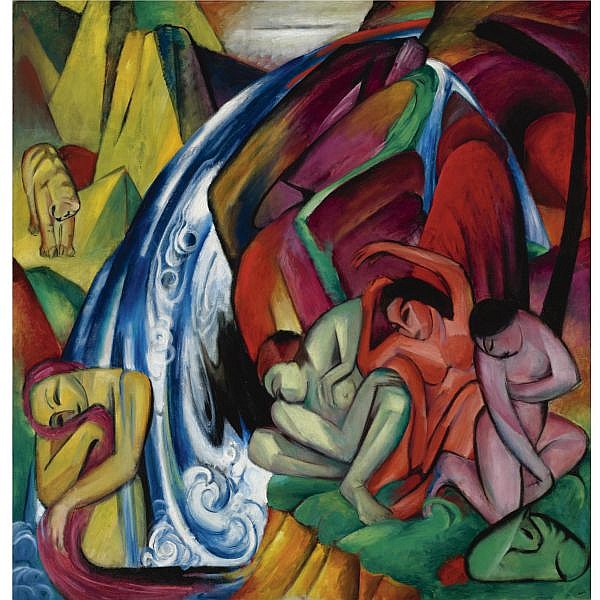 l - Franz Marc , 1880-1916 Der Wasserfall (Frauen unter einem Wasserfall) The Waterfall (Women under a Waterfall) comparable sale