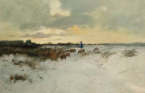 Johannes Josephus Garjeanne comparable auction result: johannes josephus garjeanne 1860 1930 a herdsman and his cattle in a winter landscape