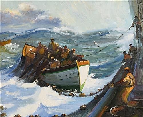 Liam Kelly comparable auction result: liam kelly b 1949 hauling in the catch