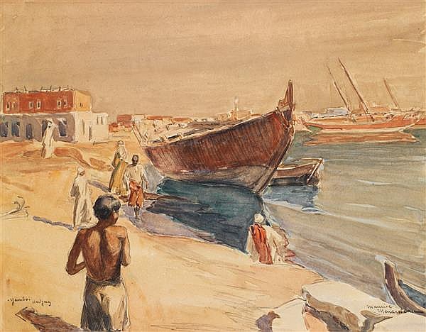 Maurice Ménardeau comparable auction result: maurice m nardeau 1897 1977 barques dans la p ninsule arabique boats in the arab peninsula aquarelle et crayon situ yambo hedjaz