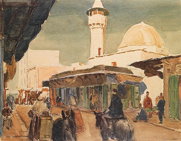 Maurice Ménardeau comparable auction result: maurice m nardeau 1897 1977 promeneurs devant la mosqu e street scene near the mosque aquarelle et crayon situ sa da en bas d