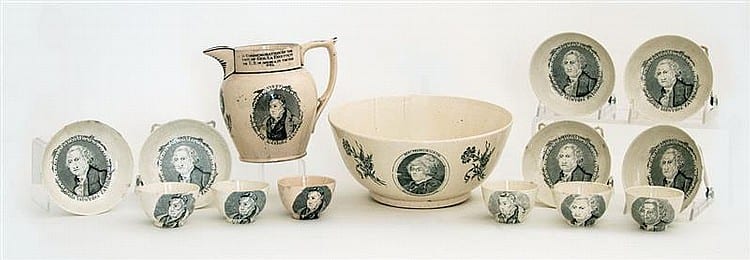 Set of Lafayette pitcher, cups (6), saucers (6) & bowl sold by Willis Henry Auctions Inc., lot 21 — auction record photograph