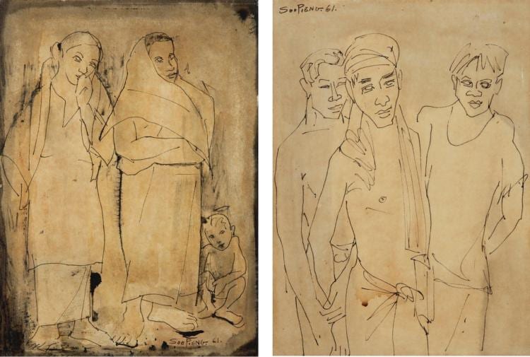 CHEONG SOO PIENG | (i) Two Women and a Child (ii) Three Men sold by Sotheby's, lot 290 — auction record photograph