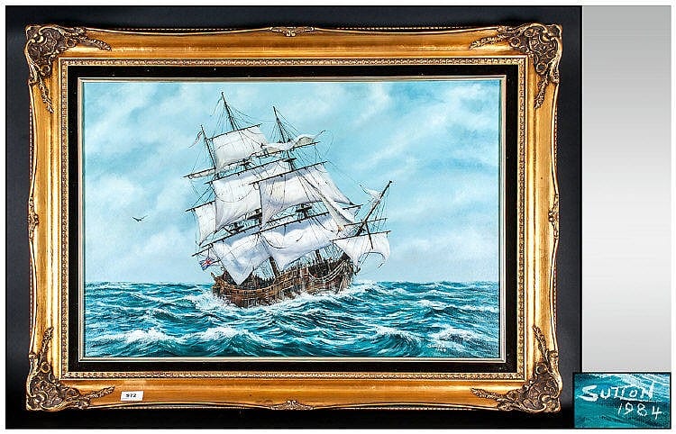 Keith Sutton 1924-1991 A Painting of a 19th Century Galleon on The High Sea sold by Gerrards Auction Rooms, lot 972 — auction record photograph