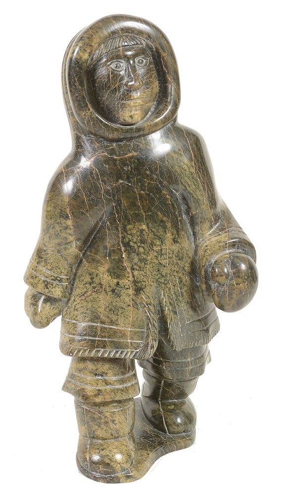 Iyola Kingwatsiak comparable auction result: iyola kingwatsiak a carved stone sculpture of a man walking