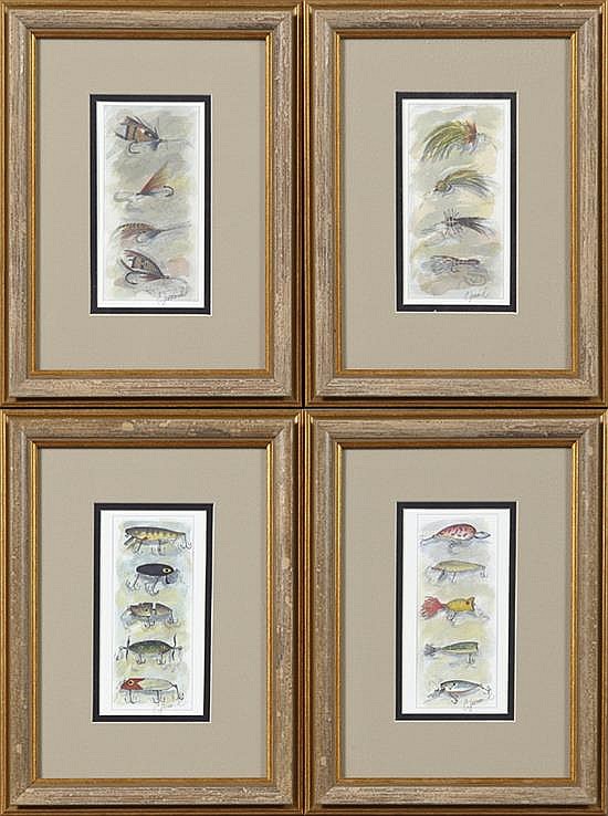 Charles Leonard comparable auction result: charles leonard georgia fishing flies group of four prints each pencil signed l r presented in identical burnished gilt fra