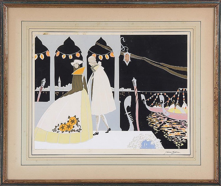 Bruno Gherri-Moro comparable auction result: bruno gherri moro courting couple pochoir