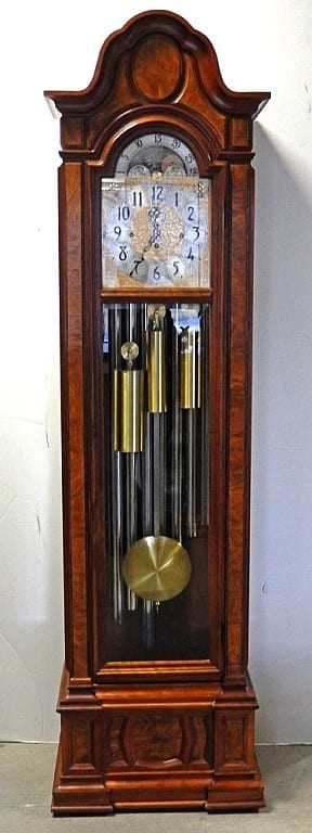 Herschede "Sheffield" nine tubes grandfather's clock sold by Stephenson's Auction, lot 306 — auction record photograph