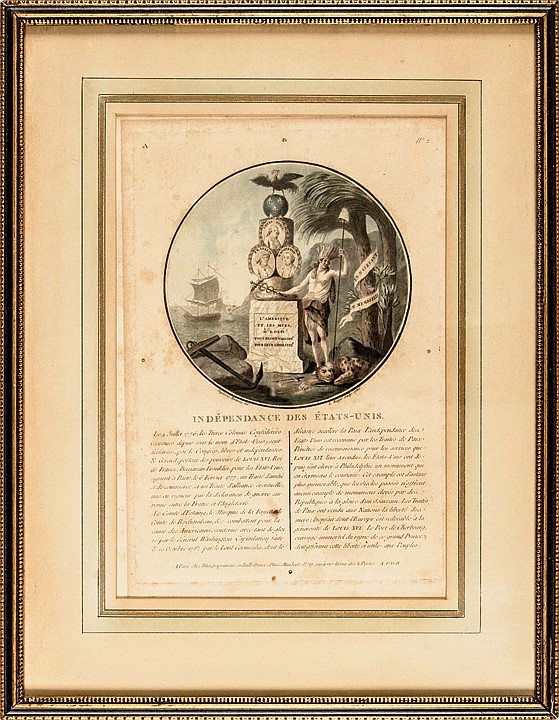 1786 American Revolutionary War Handcolored Print - Independance des Etats-Unis sold by Early American History Auctions, lot 145 — auction record photograph