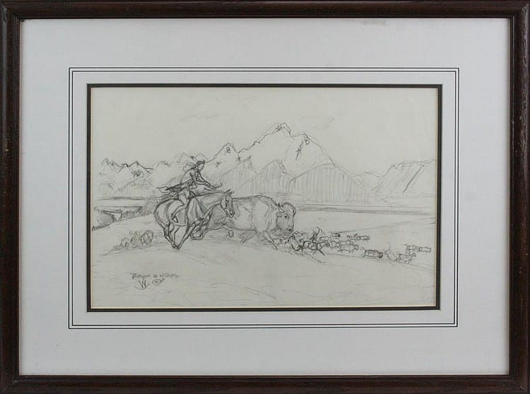 Byron B. Wolfe comparable auction result: byron b wolfe 1904 1973 native american sketch