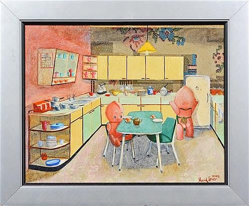 David Lever comparable auction result: david lever xx living in the 50s 34 x 42 5cm