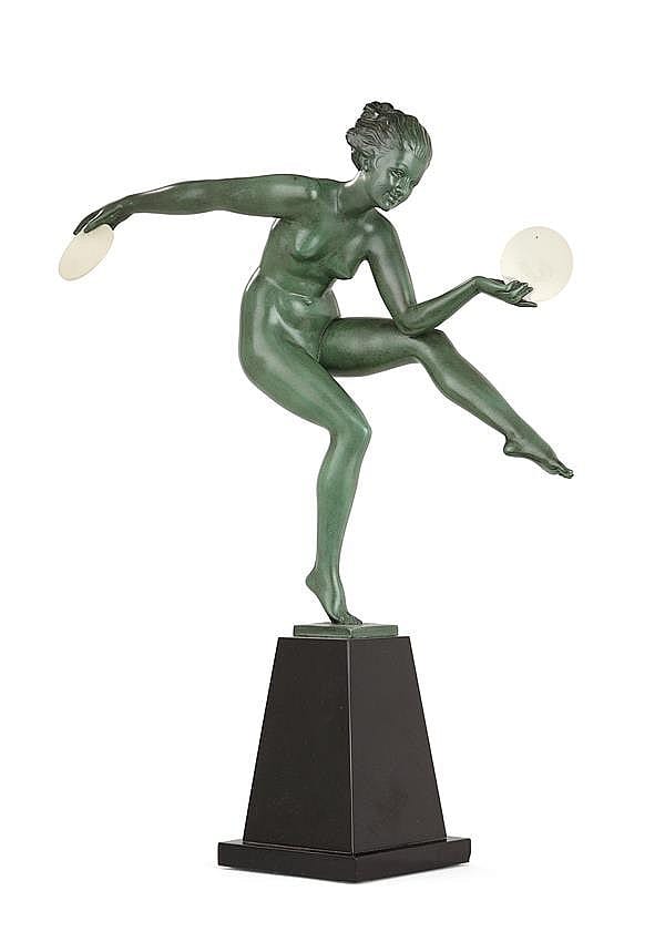 Alexandre-Joseph Derenne comparable auction result: alexandre joseph derenne xix xxe a regulus scultpture with green patina shaping a dancer taking disks