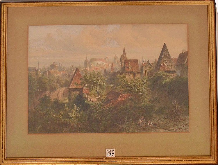 Lorenz Ritter comparable auction result: lorenz ritter german 1832 1921 a view of nuremberg mixed media watercolor 13 x 18 signed lower right framed a very high quality paining
