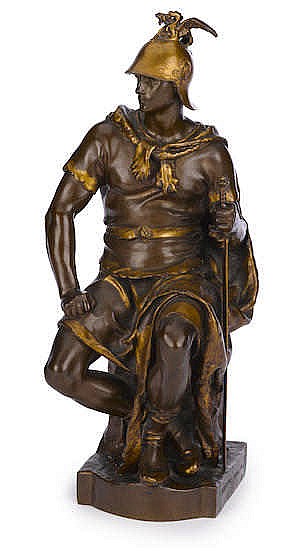 Paul (1829) Dubois comparable auction result: a patinated bronze sculpture of a seated warrior
