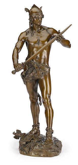 André Paul Arthur Massoulle comparable auction result: a patinated bronze sculpture of a standing warrior